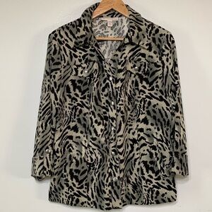 JM Collection Animal Print Dressy Snap Button Down Top Size PXL